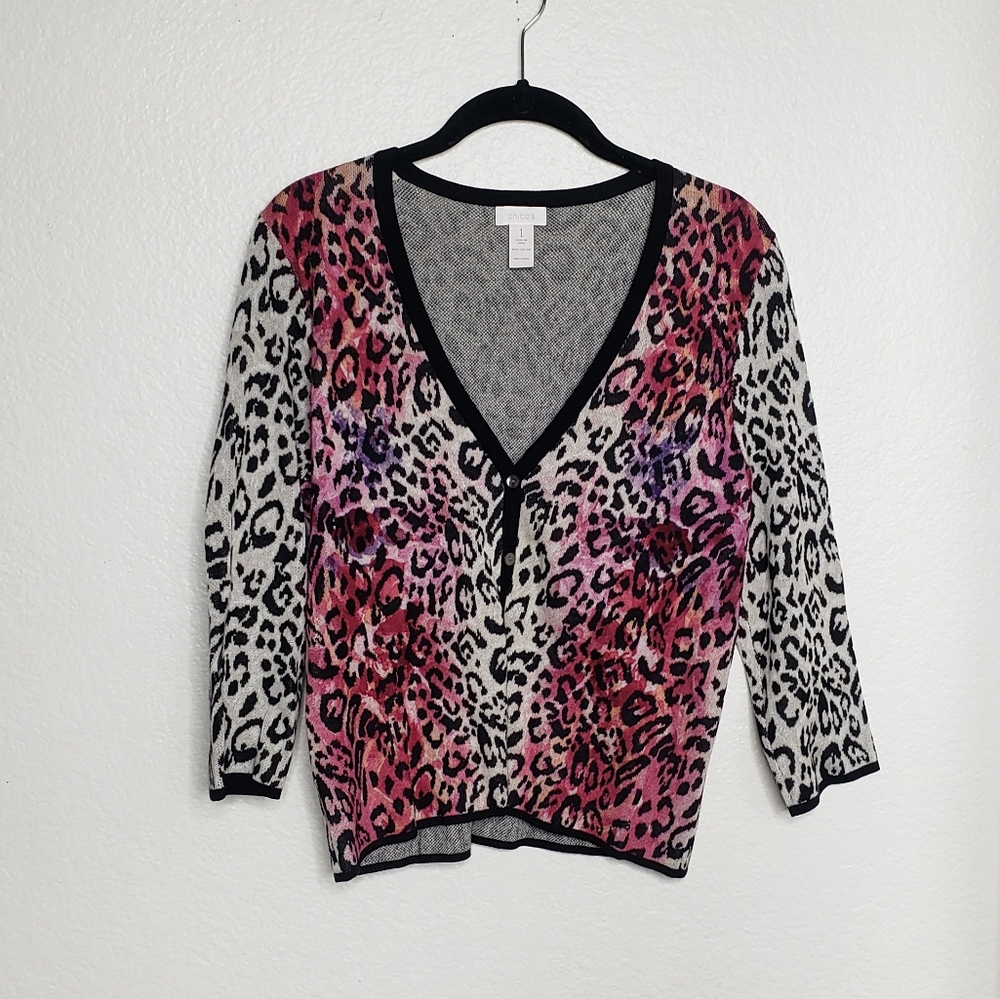 Chico's Cheetah Print Button Down Cardigan Size 1